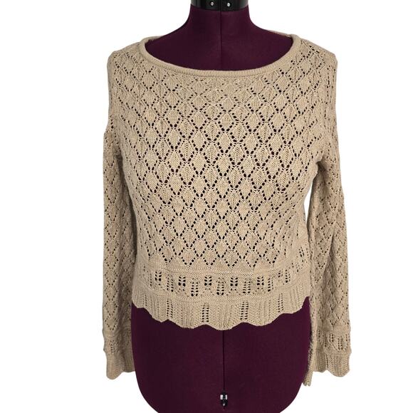 LC Lauren Conrad Sweaters - Women's Lauren Conrad Tan & Metallic Open Knit Cropped Sweater | Size Large